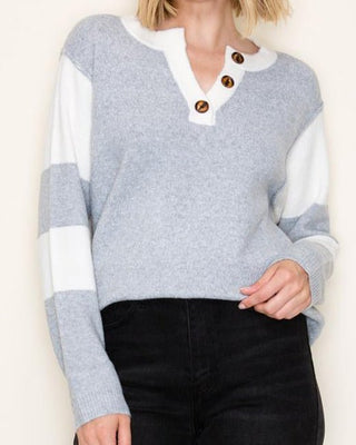 Henley Color Block Sweater - Annie Jack TX
