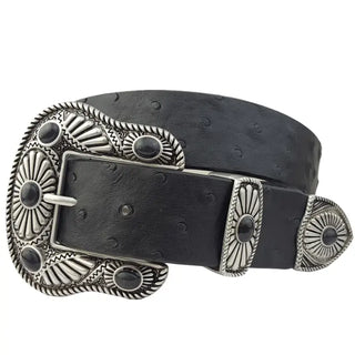 Navajo Inspired Buckle Ostrich Belt - Annie Jack TX