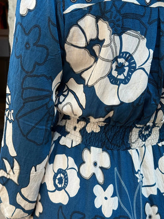 Floral Print Button Down Midi Dress with a Smocked Waist - Annie Jack TX