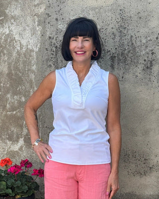 Evelyn Ruffle Neckline Sleeveless Top - Annie Jack TX