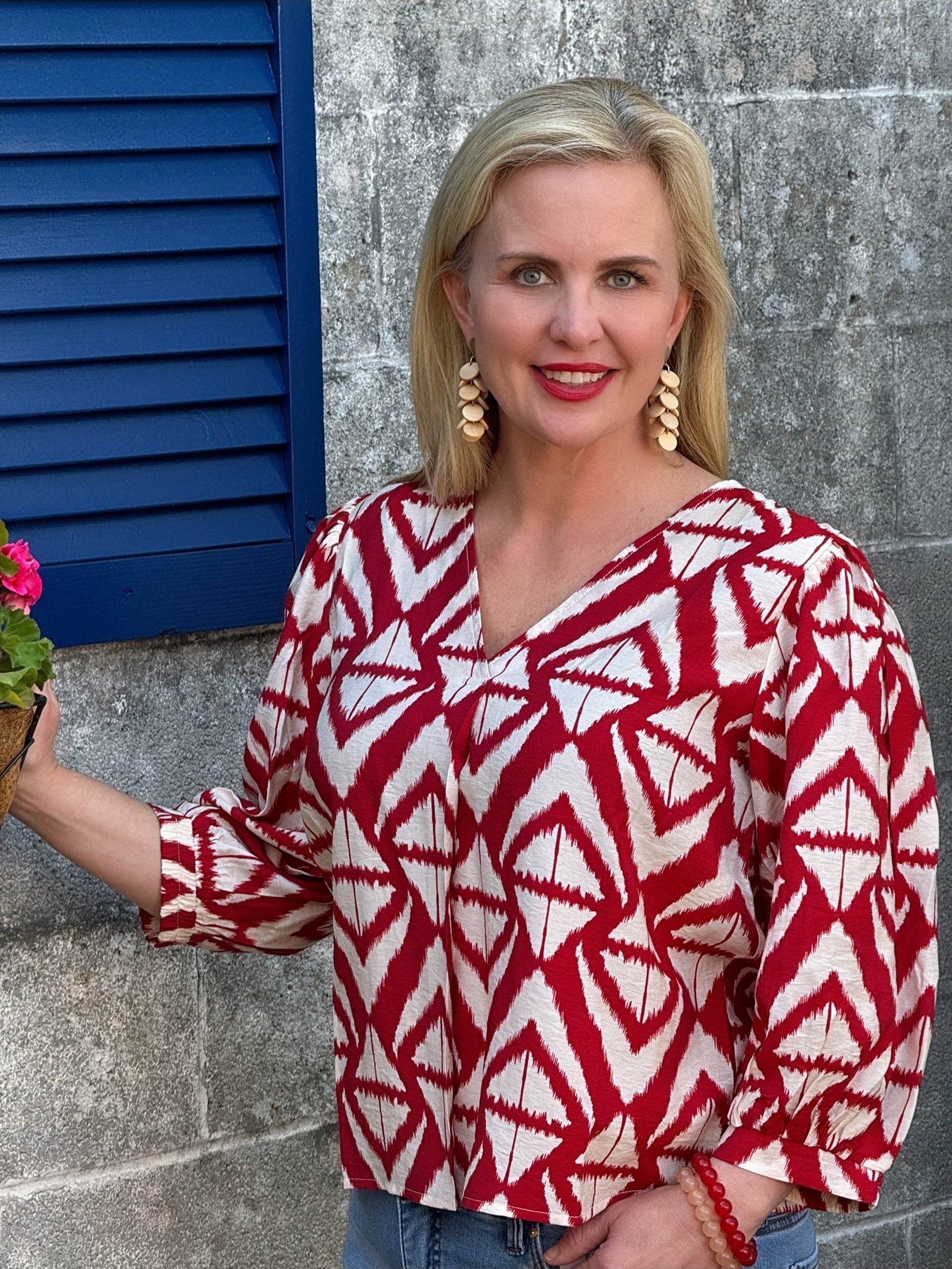 Bold Print V Neck Top - Annie Jack TX