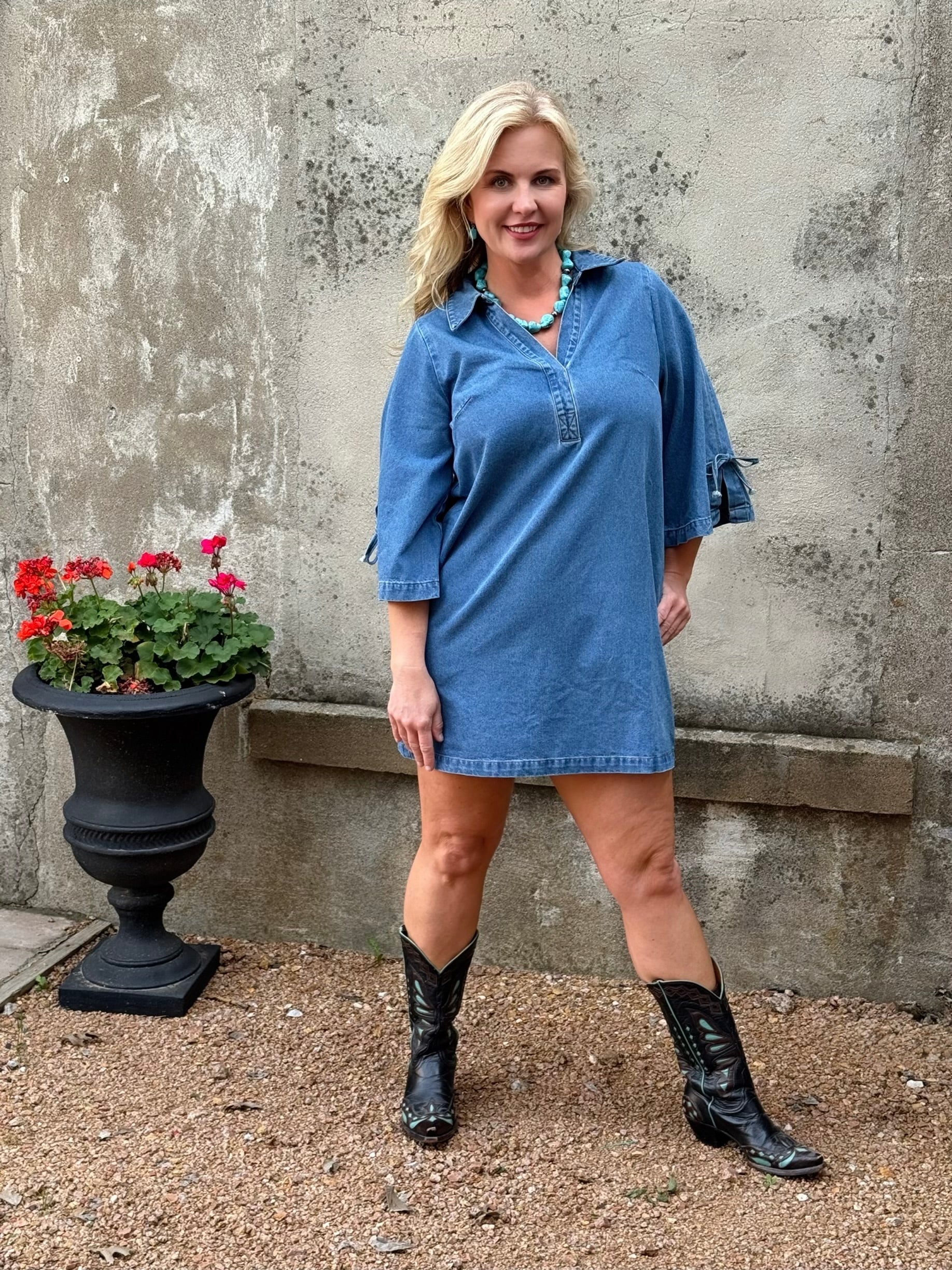 3/4 Sleeve Denim Dress - Annie Jack TX