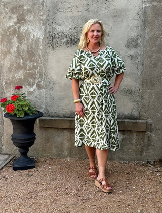 Button Down Midi Dress w/ Straw Belt Buckle - Annie Jack TX