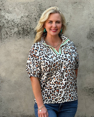 ANNIE JACK Leopard Print Ribbon Detail Lose Fit Blouse - Annie Jack TX