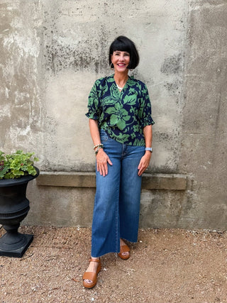 V Neck Gathered Sleeve Top - Annie Jack TX