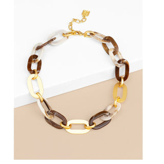 Marbled Beige Resin & Matte Gold Link Short Necklace - Annie Jack TX