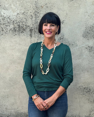 Long Sleeve V Neck Top - Annie Jack TX