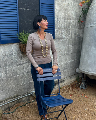 Long Sleeve V Neck Fitted Top - Annie Jack TX