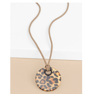 Adjustable Leopard Disc Pendant Long Necklace - Annie Jack TX