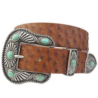 Navajo Inspired Buckle Ostrich Belt - Annie Jack TX