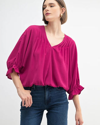 Pin Tuck V Neck Long Sleeve Top - Annie Jack TX