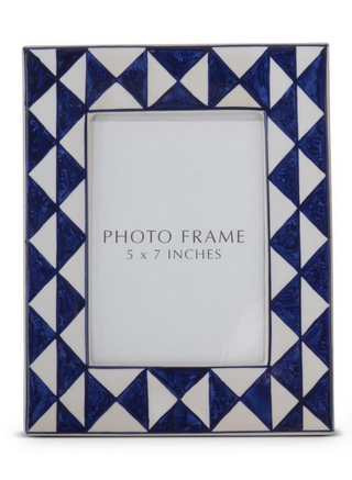 Blue & White Triangle Ceramic Frame 5x7 - Annie Jack TX