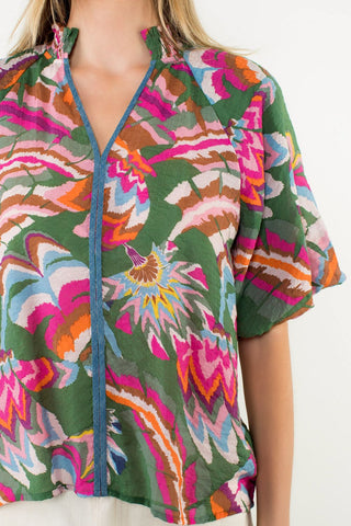 V Neck Organic Print Top - Annie Jack TX