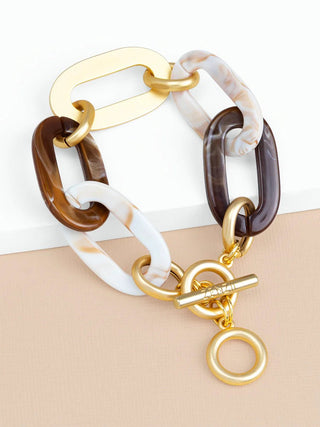 Marbled Beige Resin & Matte Gold Link Bracelet - Annie Jack TX