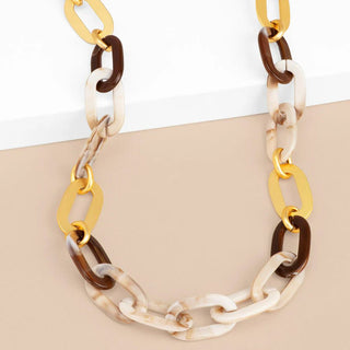 Marbled Beige Resin & Matte Gold Link Long Necklace - Annie Jack TX