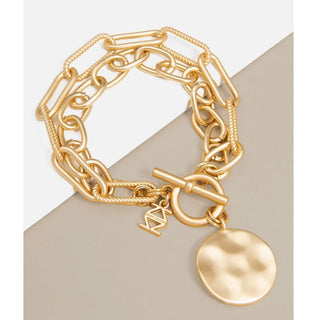 Gold Oval and Paperclip Coin Bracelet - Annie Jack TX