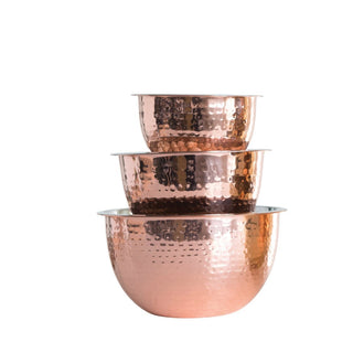 Hammered Stainless Steel Copper Set of 3 Bowls - Annie Jack TX