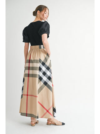 Balloon Sleeve Plaid Dress with Tie - Annie Jack TX