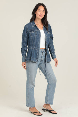 E2U94-ASIS DENIM RUFFLE PEPLUM JACKET - Annie Jack TX