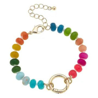 Lucy Gemstone Beaded Charm Bracelet in Rainbow - Annie Jack TX