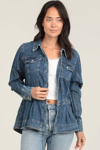 E2U94-ASIS DENIM RUFFLE PEPLUM JACKET - Annie Jack TX