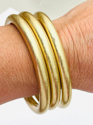 Bold Vintage Bangles Matte Gold Set of 3 - Annie Jack TX