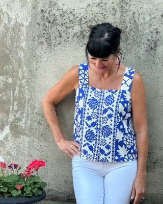 Mediterranean Print Button Tank - Annie Jack TX