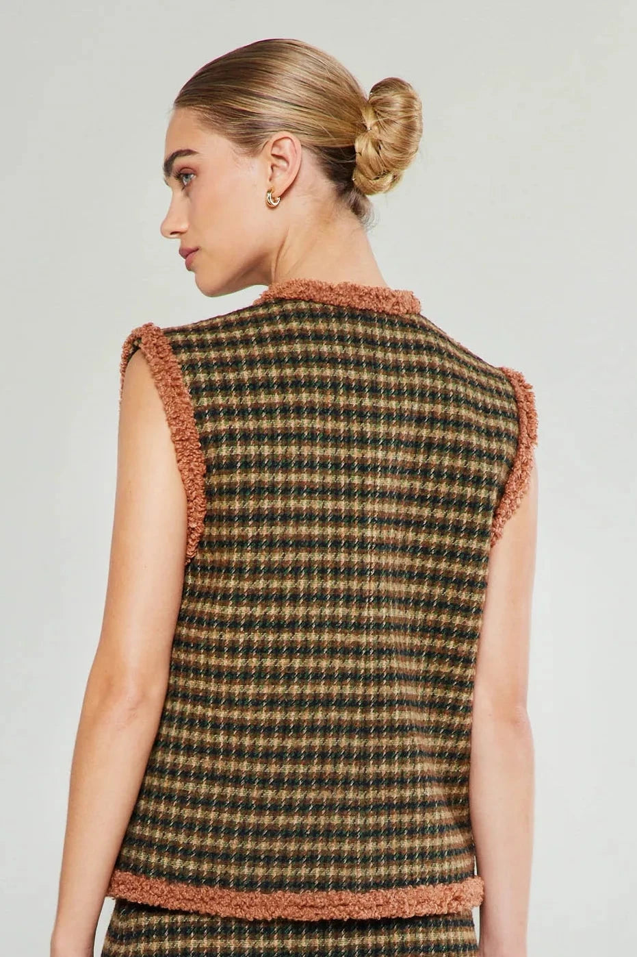 Houndstooth Vest w/Fur trim - Annie Jack TX