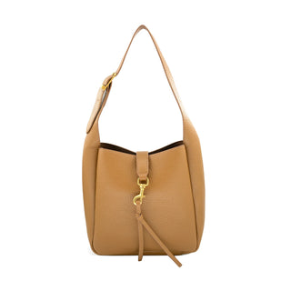 Camel Pebbled Bucket Bag with Gold Clasp - Annie Jack TX
