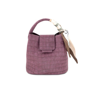 Classic Croc-Embossed Small Bucket Bag with Scarf Detail