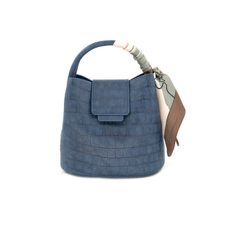 Classic Croc-Embossed Small Bucket Bag with Scarf Detail