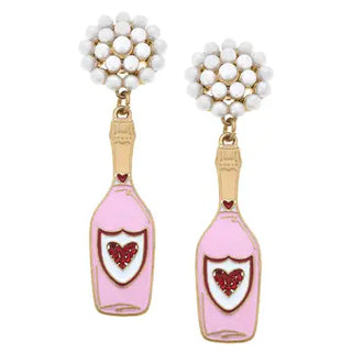 Heart Champagne Bottle Enamel Earrings - Annie Jack TX