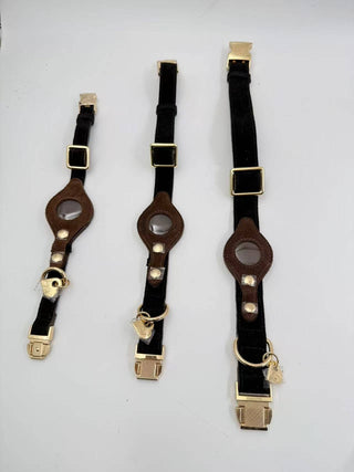 Heirloom Suede AirTag Dog Collar — Black & Coffee - Annie Jack TX