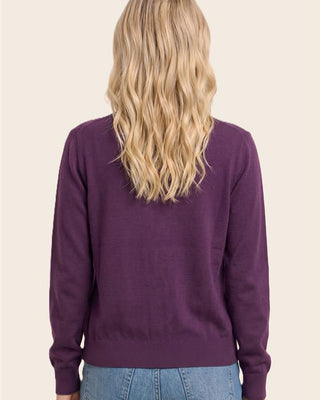 Back view of a Staccato plum sweater