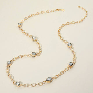 Elegant Faceted Square Teardrop Oval Stone Accent Long Necklace - Annie Jack TX