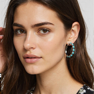 ER191230-03-BLUE       Silver turquoise stone concho hoop earring - Annie Jack TX