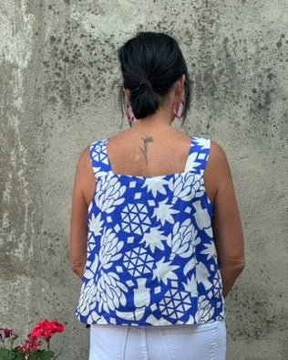 Mediterranean Print Button Tank - Annie Jack TX