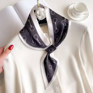 Horsebit Pattern Printed Square Silky Satin Scarf - Annie Jack TX