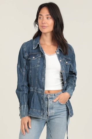 E2U94-ASIS DENIM RUFFLE PEPLUM JACKET - Annie Jack TX