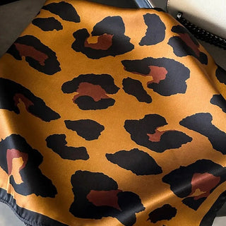 Leopard Print Satin Square Scarf & Hair Wrap - Annie Jack TX
