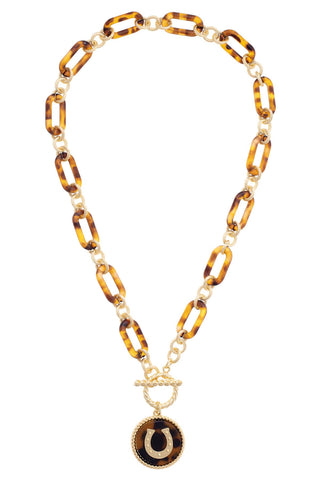 Katherine Horseshoe Linked Toggle Front Necklace in Tortoise - Annie Jack TX