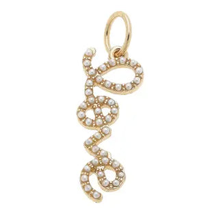 "Love" Pearl Studded Script Charm in Ivory - Annie Jack TX