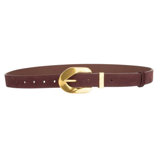 Brown belt with a gold buckle on a white background