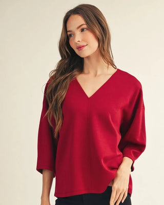 Soft V Neck 3/4 Sleeve Top - Annie Jack TX