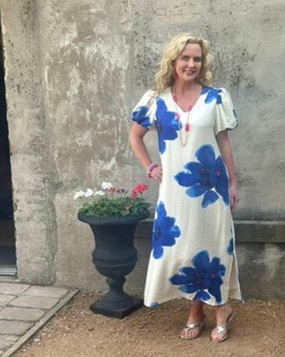 Cobalt Blue Stylized Floral Maxi Dress - Annie Jack TX