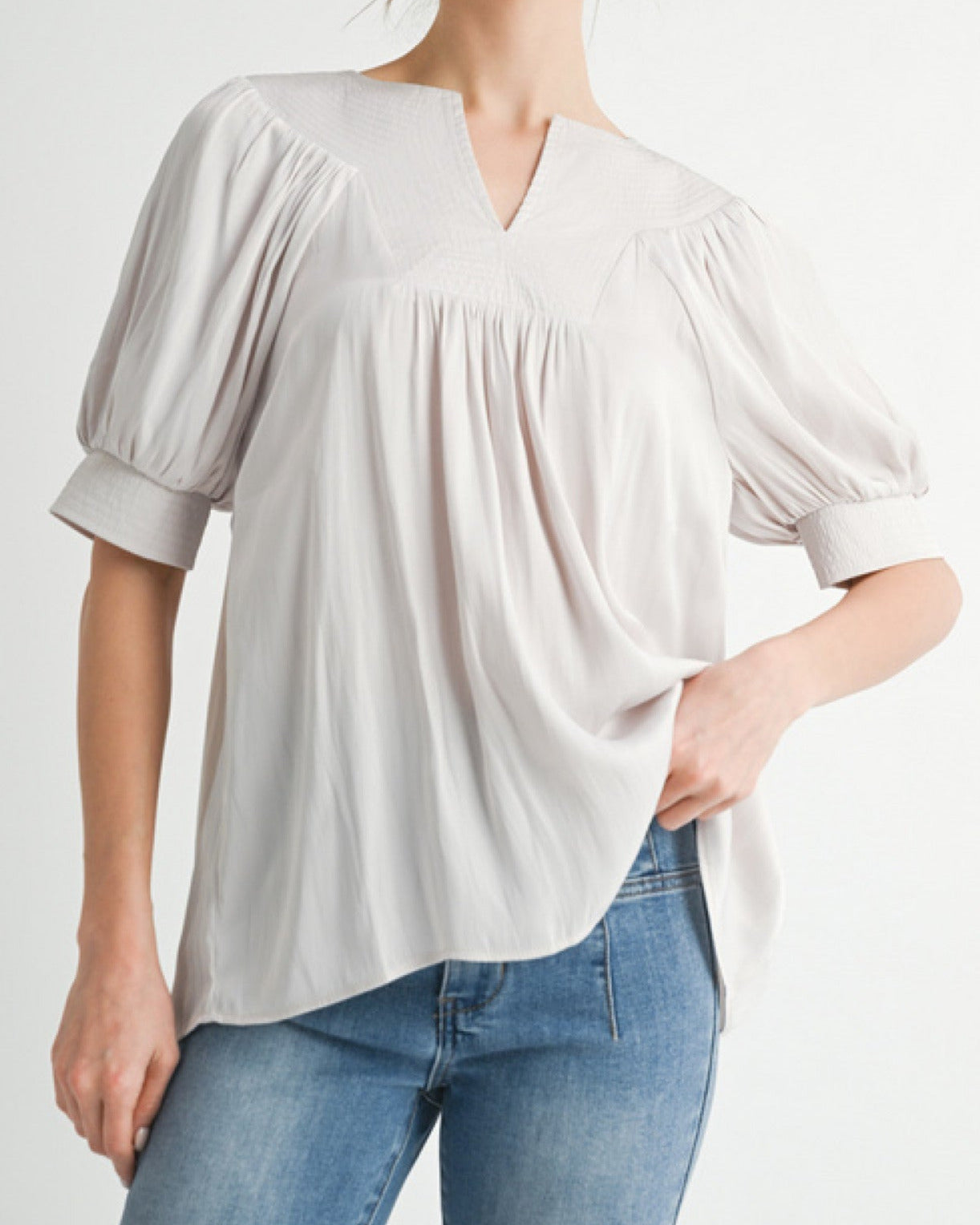 Placard Front Balloon Sleeve Top - Annie Jack TX