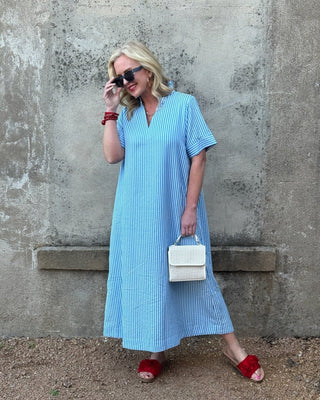 Coastal Breeze Blue Pinstripe Maxi Dress - Annie Jack TX