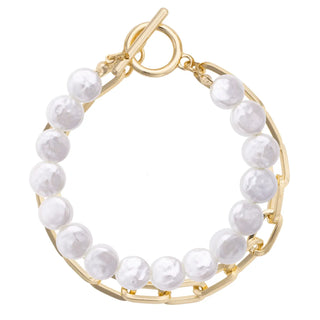 Coco Layered Pearl Toggle Bracelet in Shiny Gold - Annie Jack TX