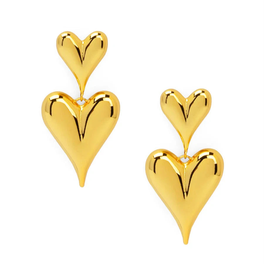 Puffy Double Stack Heart Drop Earring - Annie Jack TX