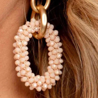 Blush Beaded Crystal Link Drop Earrings - Annie Jack TX